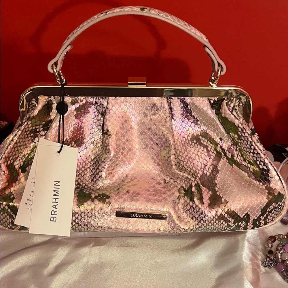 Brahmin Exotic Pink and Green Shoulder Bag